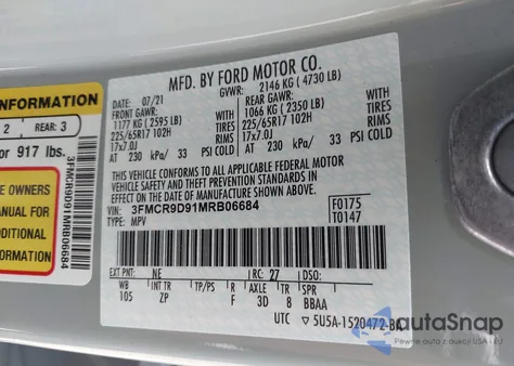 2021 Ford Bronco Sport Badlands z USA, uszkodzony, nr VIN 3FMCR9D91MRB06684